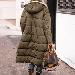 2023 New Autumn Winter Women Cotton Wool Lined Coat Parka Casual Long Style Slim Coat Solid Color Hooded Parkas Warm Overcoat