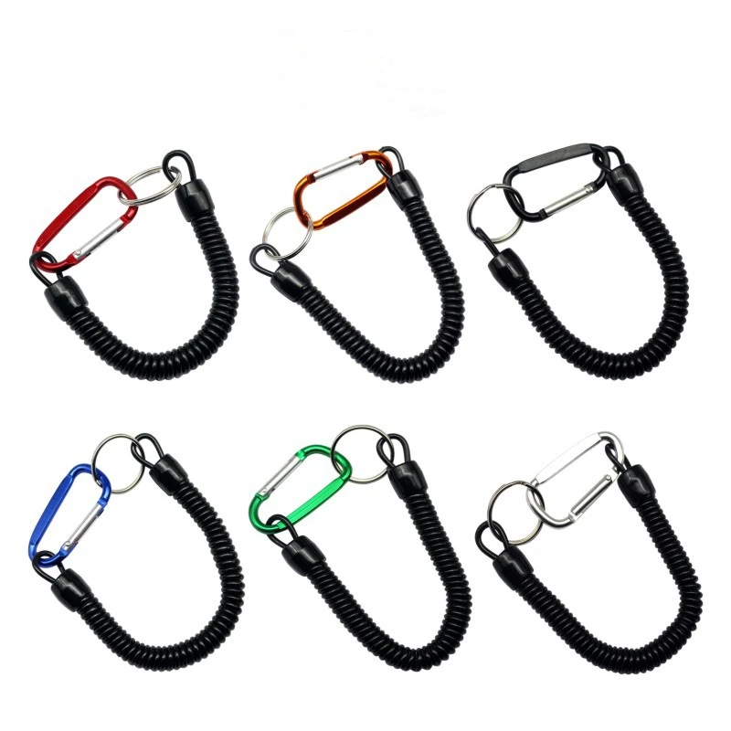 1/3/5PCS Tactical Retractable Spring Elastic Rope Portable Fishing Lanyards Outdoor Hiking Camping Carabiner Anti-lost Phone Key