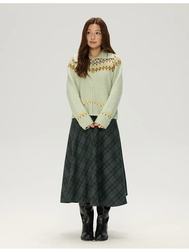 

Retro High Waist A-Line Umbrella Skirt with Diamond Pattern Slimming f-length Ladies Casual Faion Skirts