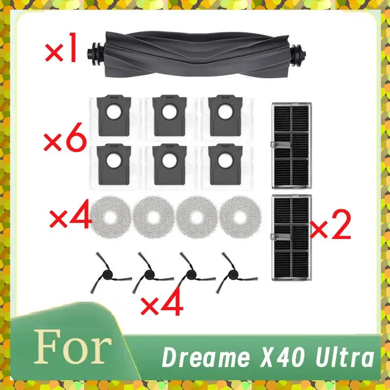 

AGLH For Dreame X40 Ultra Robot Vacuum Cleaner Roller Side Brush HEPA Filter Mop Pad Dust Bag Essential Vacuum Accessories