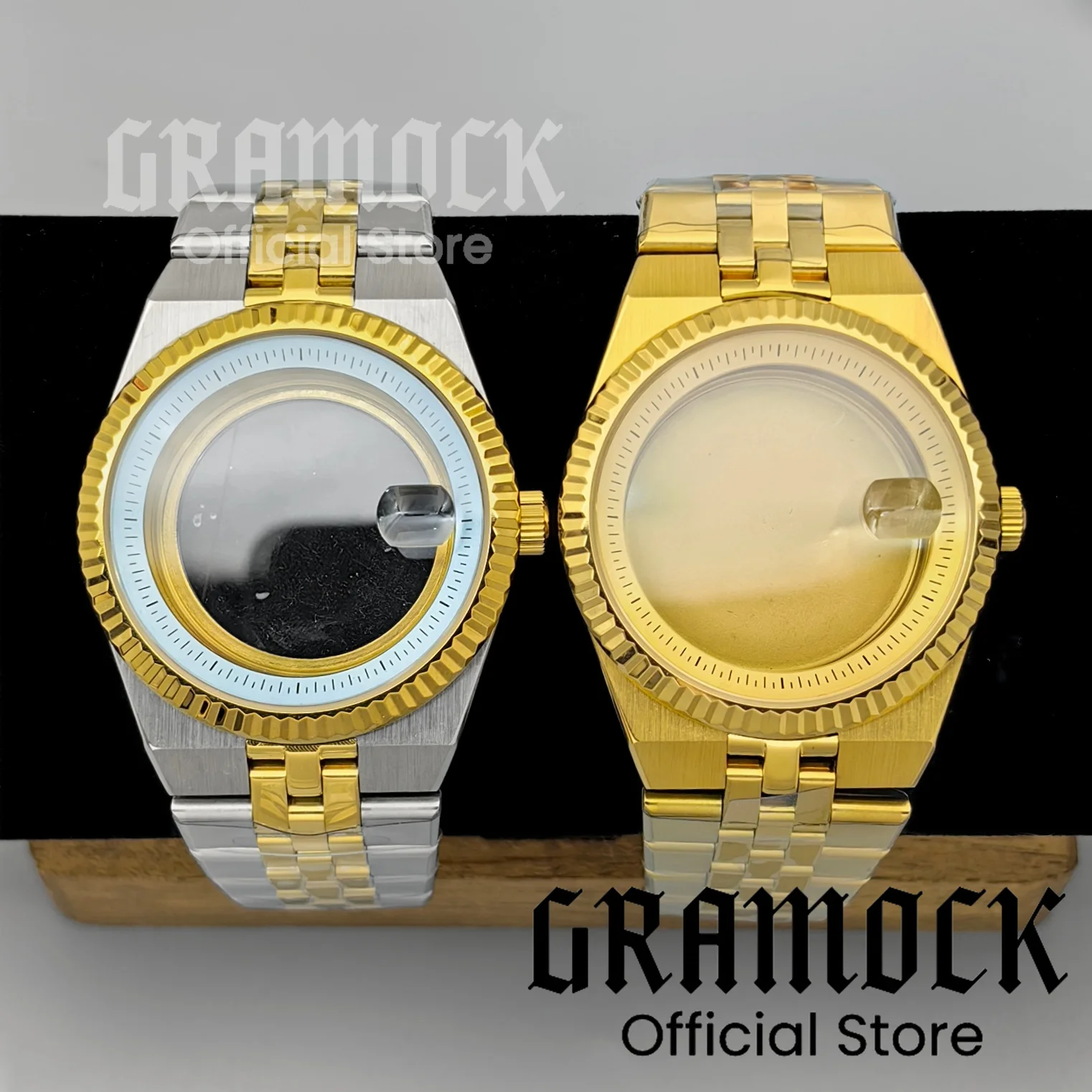Two Tone Gold/Full Gold 36MM 40MM Men's Land-GDweller Watch Case Strap Sapphire Glass Fit NH35 NH36 Movement Watch Modified Part