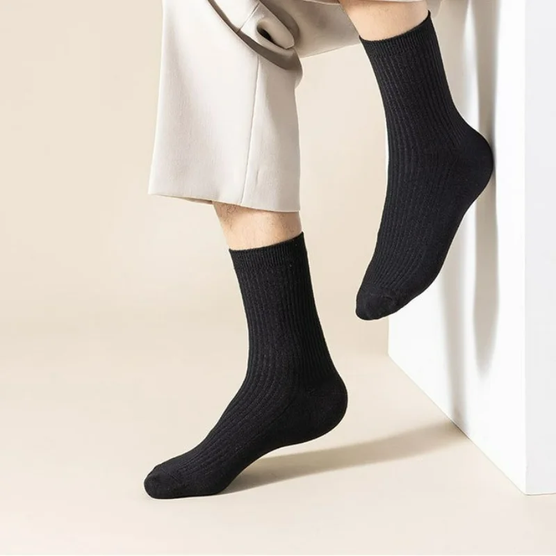 ALLTOOALL 5 Pair Men's Socks Casual Business Stripe Socks Breathable Black Man High Quality Travel Summer Winter Socks