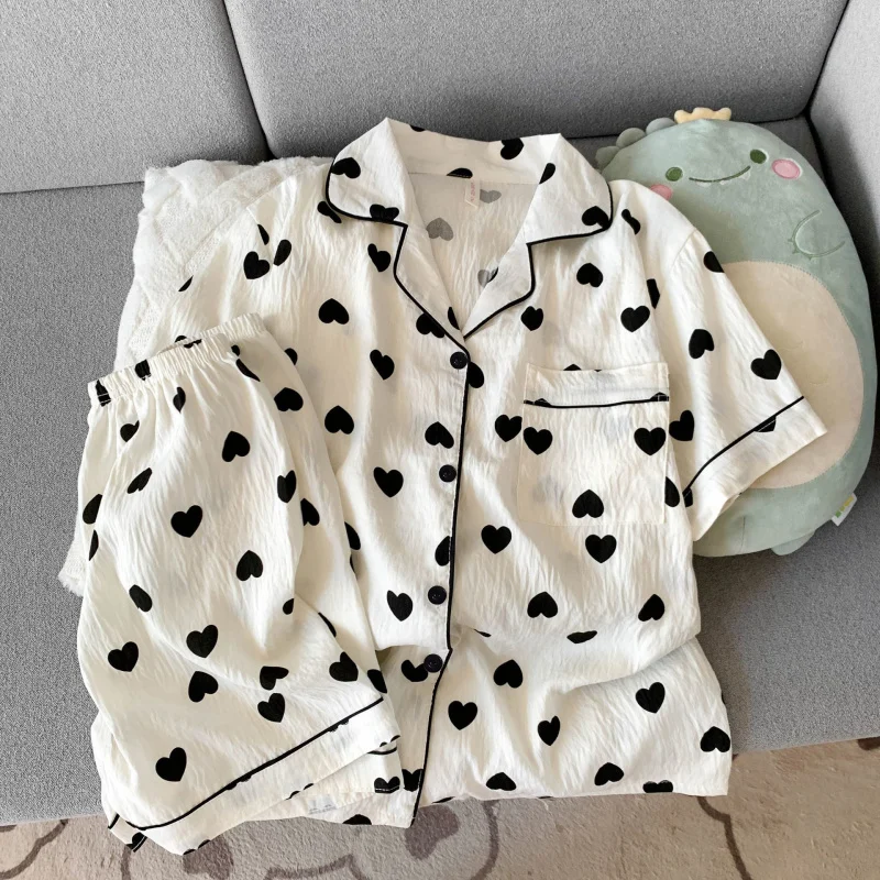 

2Summer short-sleeve pajama set for women, comfortable and trendy, shorts suitable for wearing outside, home wear s