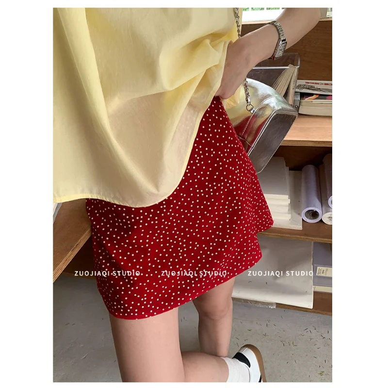 Women Korean High Waist Polka Dot A Line Mini Skirt Petite Figure Sweet All Match Summer Bottoms