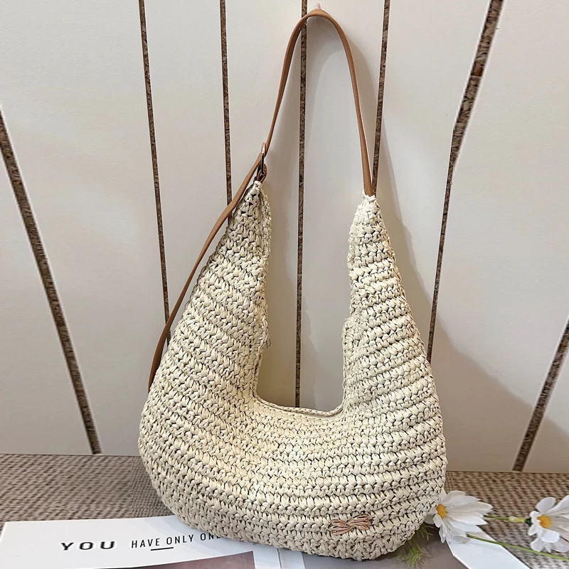 

Bohemian Style Beach Bags For Women Luxury Designer Handbag And Purse 2026 New In Papyrus Knitting Metal Sheet Underarm Shoulder