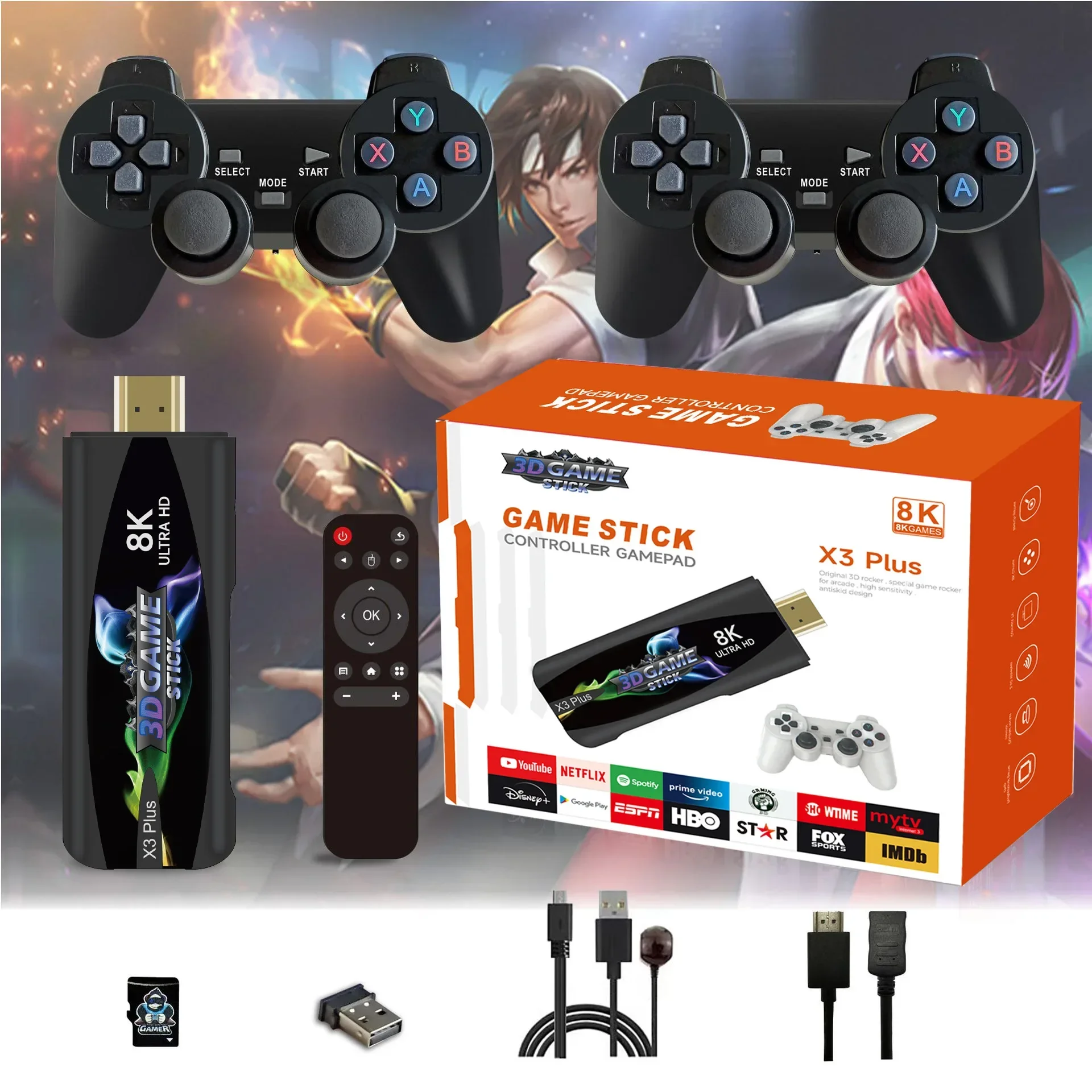 2025 X3pro Dual System Game 8K Retro Video Games Console with Wireless Controller 3D USB Stick 64G 30000+ Games For PSP TV BOX