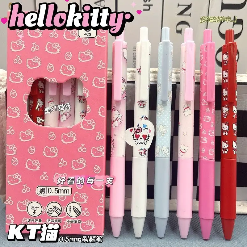 Cute Girly Heart Limited KT Cat Click Gel Pen Creative Kawaii Hello Kitty Student Quick-Drying 0.5mm Black Pen Gift Wholesale