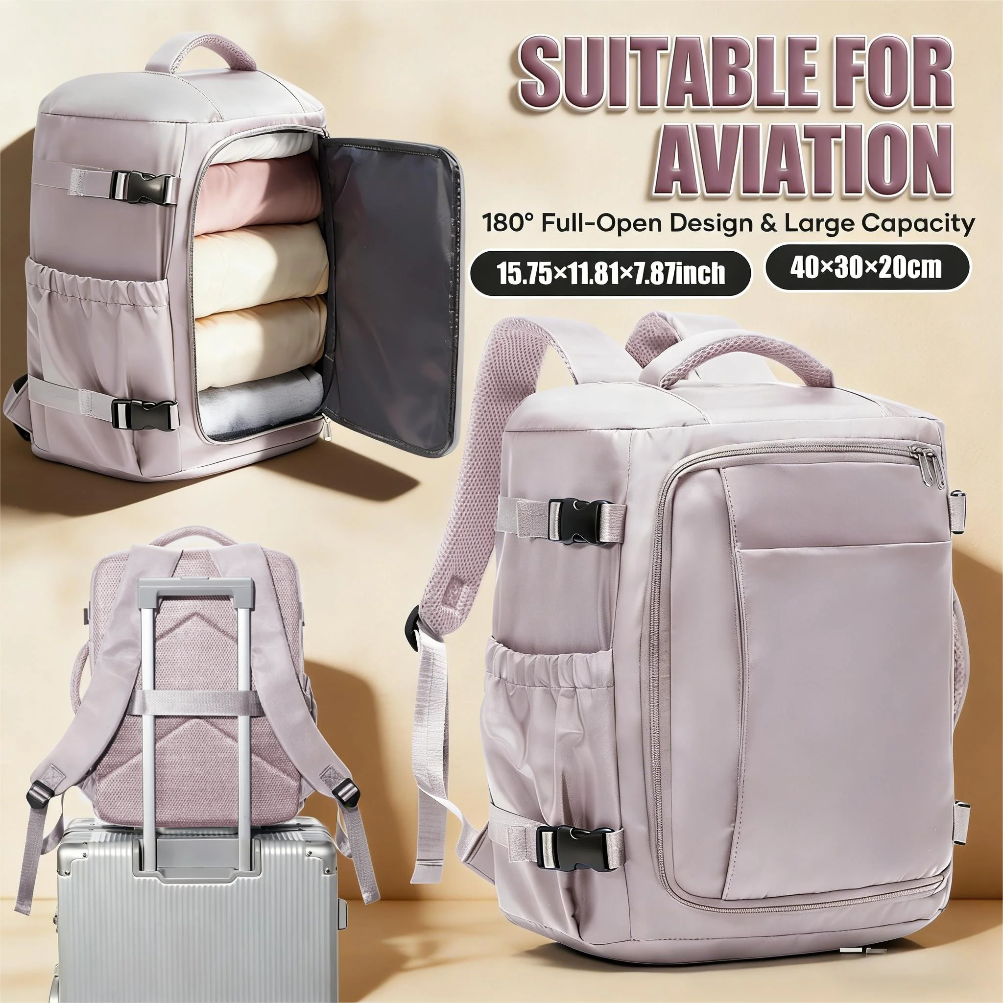Ryanair Cabin Bag 40x30x20 Seat-Under Travel Backpack，EasyJet Wizzair Carry-On Hand Luggage Bag,Women Bag 15.6in Laptop Backpack