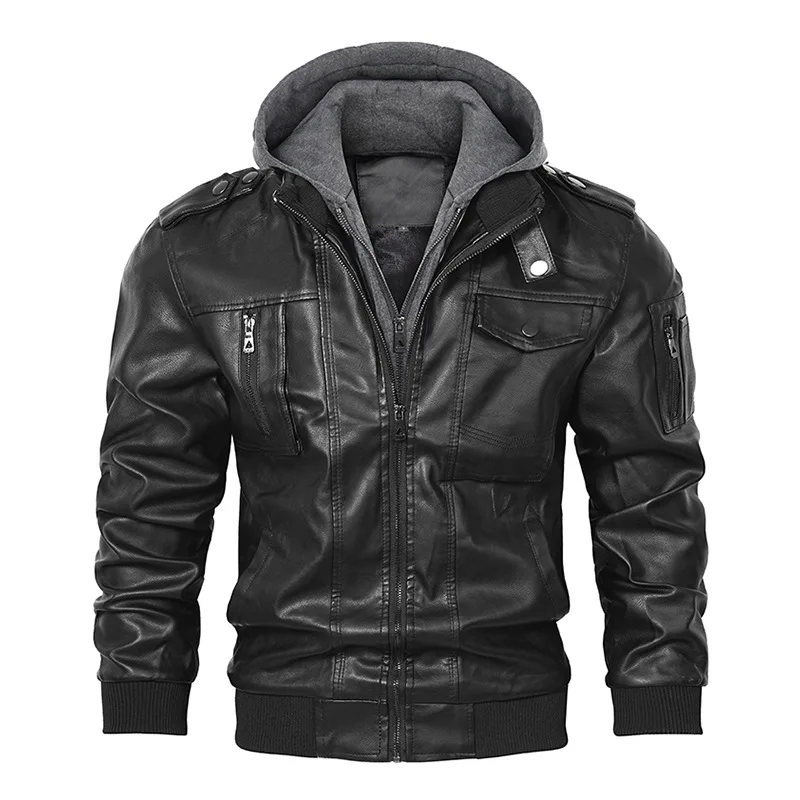 2025 Autumn Winter Men Jacket Patchwork Long Sleeve Male Fake Two-piece Coat Punk Windproof Detachable Hooded Man Outerwear