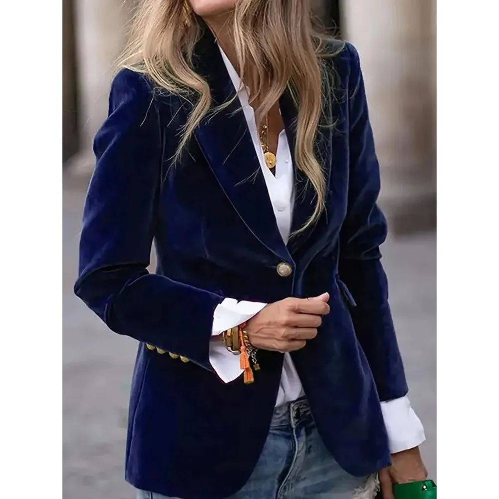 

Женский велюровый костюм Ele Retro с воротником-стойкой на одной пуговице, модный зимний комплект для женщин, качественная женская одежда