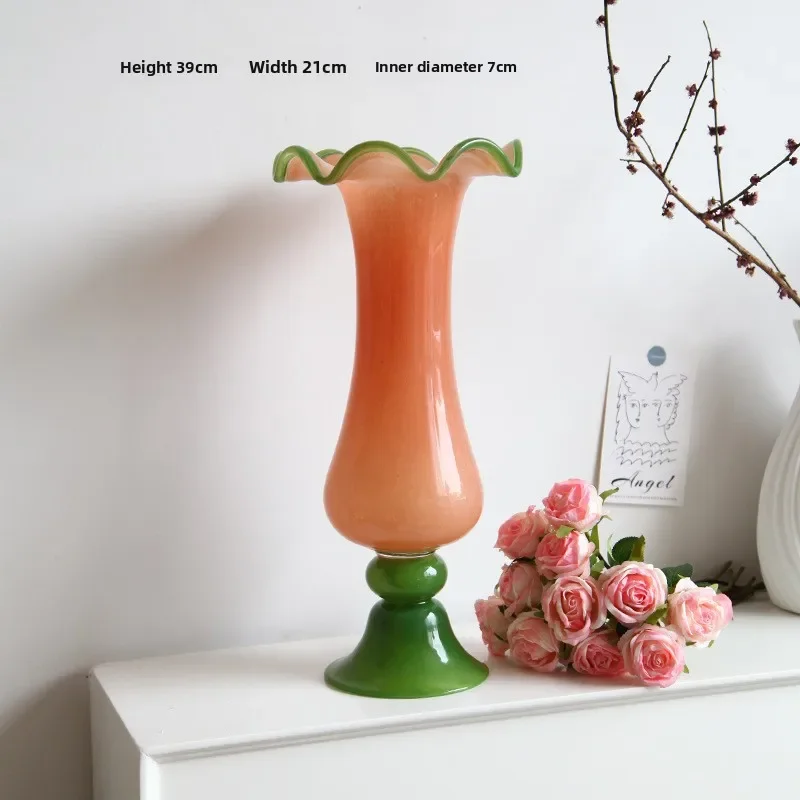 Medieval style handmade glazed vase dried flower dining table home simplicity advanced sense French retro desktop ornament