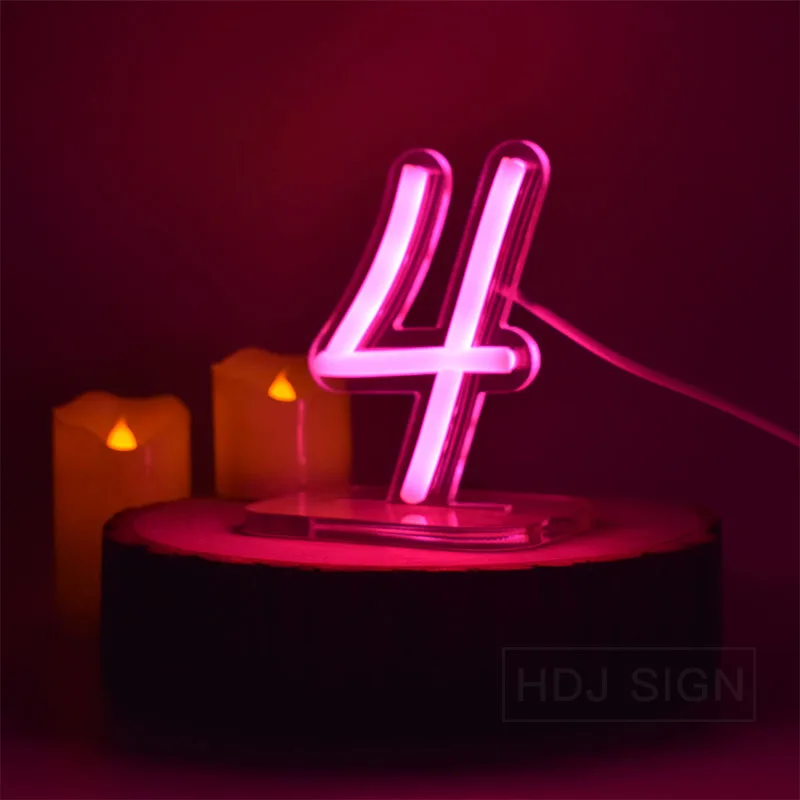 Neon Night Light Number Light Suitable For Bedroom Home Cafe Birthday Anniversary Party Decorative Table Desk Light Lamp