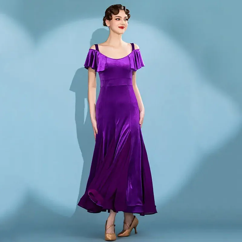 2026 Lila Samt-Ballkleid Modernes Standard-Tanzkleid Bühnenoutfit Damen Performance-Kostüm Walzer-Trainingskleidung 3446