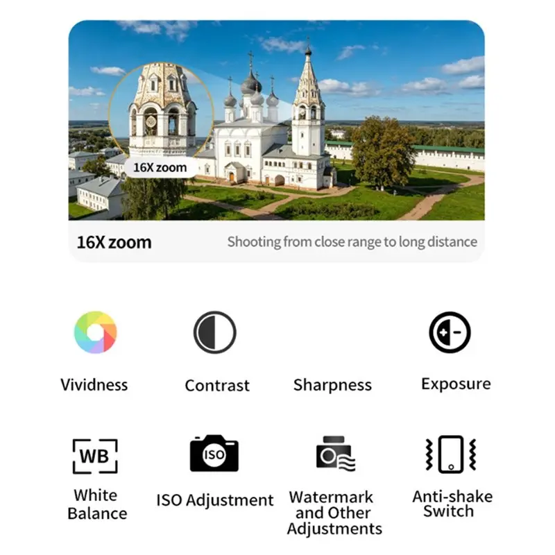 ABDE-1.47-Inch Thumb Magnetic Camera Dual Autofocus Beauty Mode Retro Filter 2K Image Stabilization 64MP Flash TF 16X Black