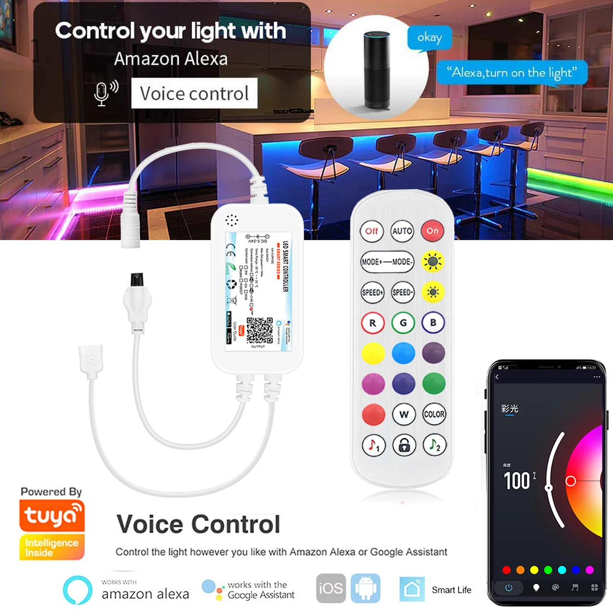 DC5-24V Tuya Wifi Smart Life APP Control+IR Remote Control DW/CCT/RGB/RGBW/RGBCCT LED Light Strip Controller f Alexa Google Home