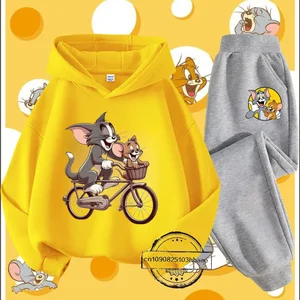Tom và Jerry Children Hood, Long -sleeved Sweatshirt, Casual Top, Cartoon, Anime, Harajuku, Boys, Girls, Fall, Winter 10 Áo nỉ bán hàng chính của Tom và Jerry - №9