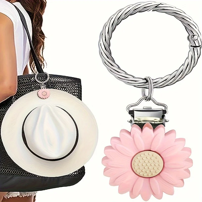 Women'S Bag Clip - Sunflower & Leaf Keychain, with Secure Clip, for Handbags, Hats, Backpacks - Everyday & Formal Events - Durable Resin Construction - Perfect Gift for Women, Hat Accessory, Playful Design,Sturdy Accessory,Fashion Accessory,Fashion Lovers