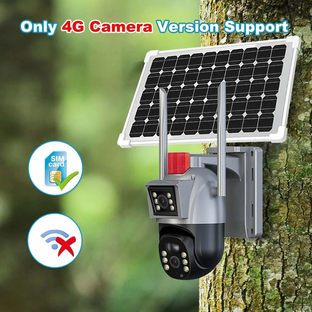 4K 8MP 4G Sim Card Solar Camera Outdoor Battery WiFi IP Cam Dual
