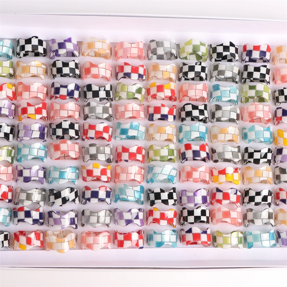 10/20/30/50 قطعة/الوحدة سحر الموضة جميل متعدد الألوان نمط الراتنج النساء خواتم لطيف مضحك فنجر مجوهرات هدايا الحفلات نمط مختلط