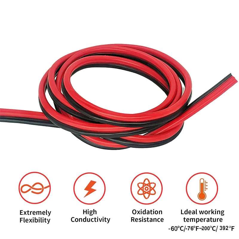 Super Soft 2 Pin Red Black Silicone Wire 28awg 26awg 24awg 22awg 20 18 16AWG 14AWG 12AWG 10AWG 8AWG Heat Resistant Copper Wire