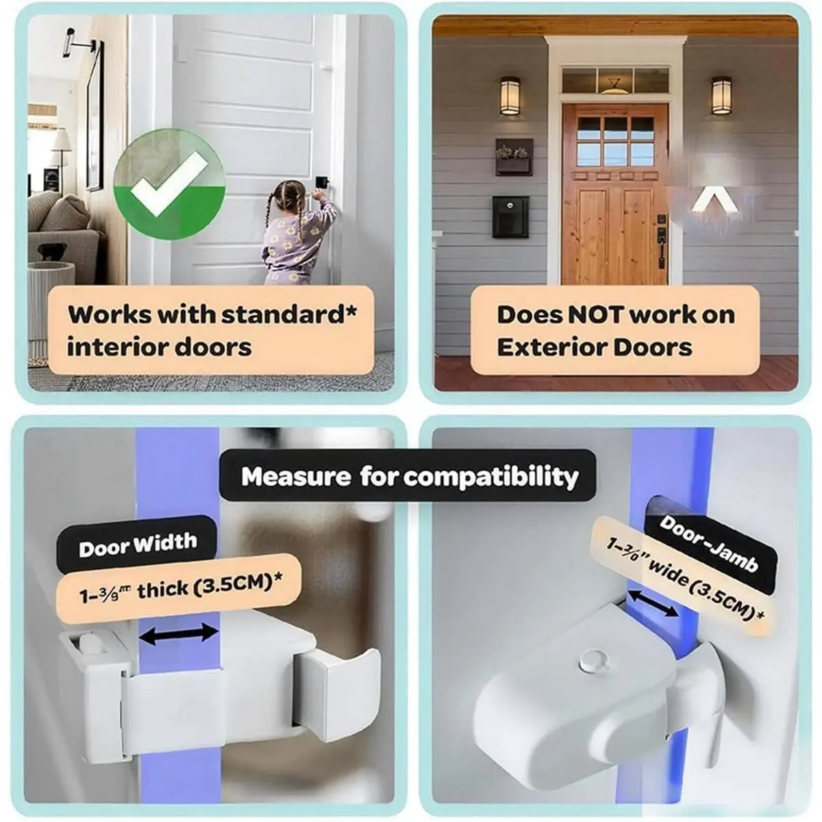 A89X Childproof Safety Lock for Interior Door,Snap on Door Lock Child Proof Door Lock,for Toddlers,Cats & Dogs for Parents B