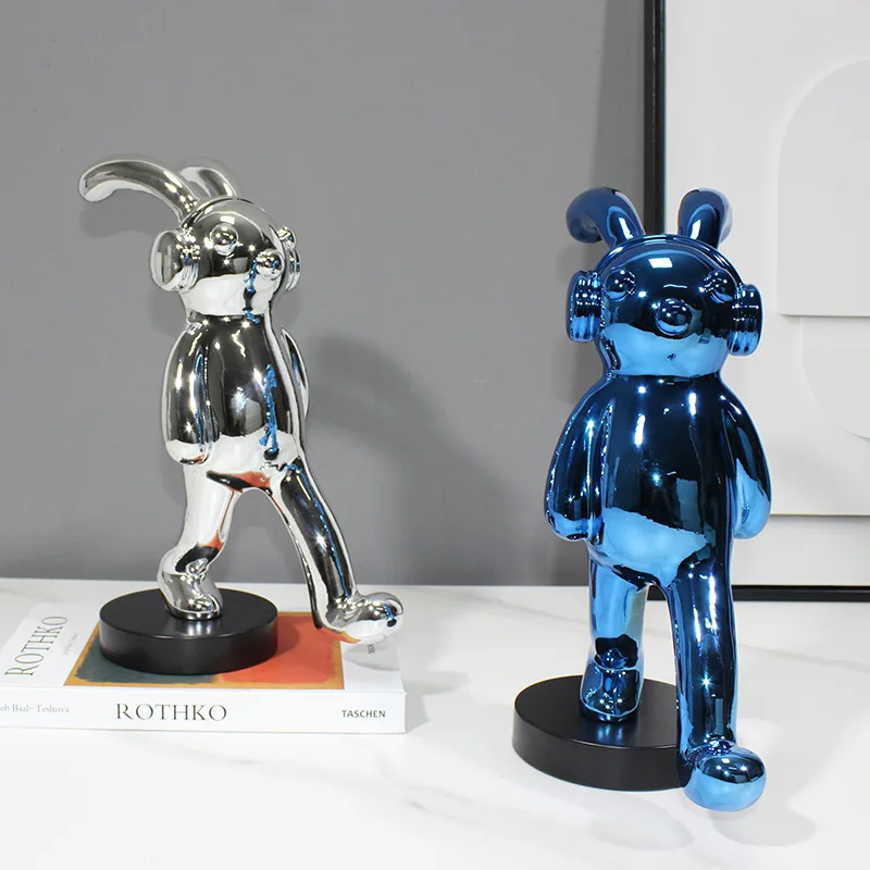 Modern creative cartoon earphones bunny ornament electroplating model living room porch model room jewelry soft decoration