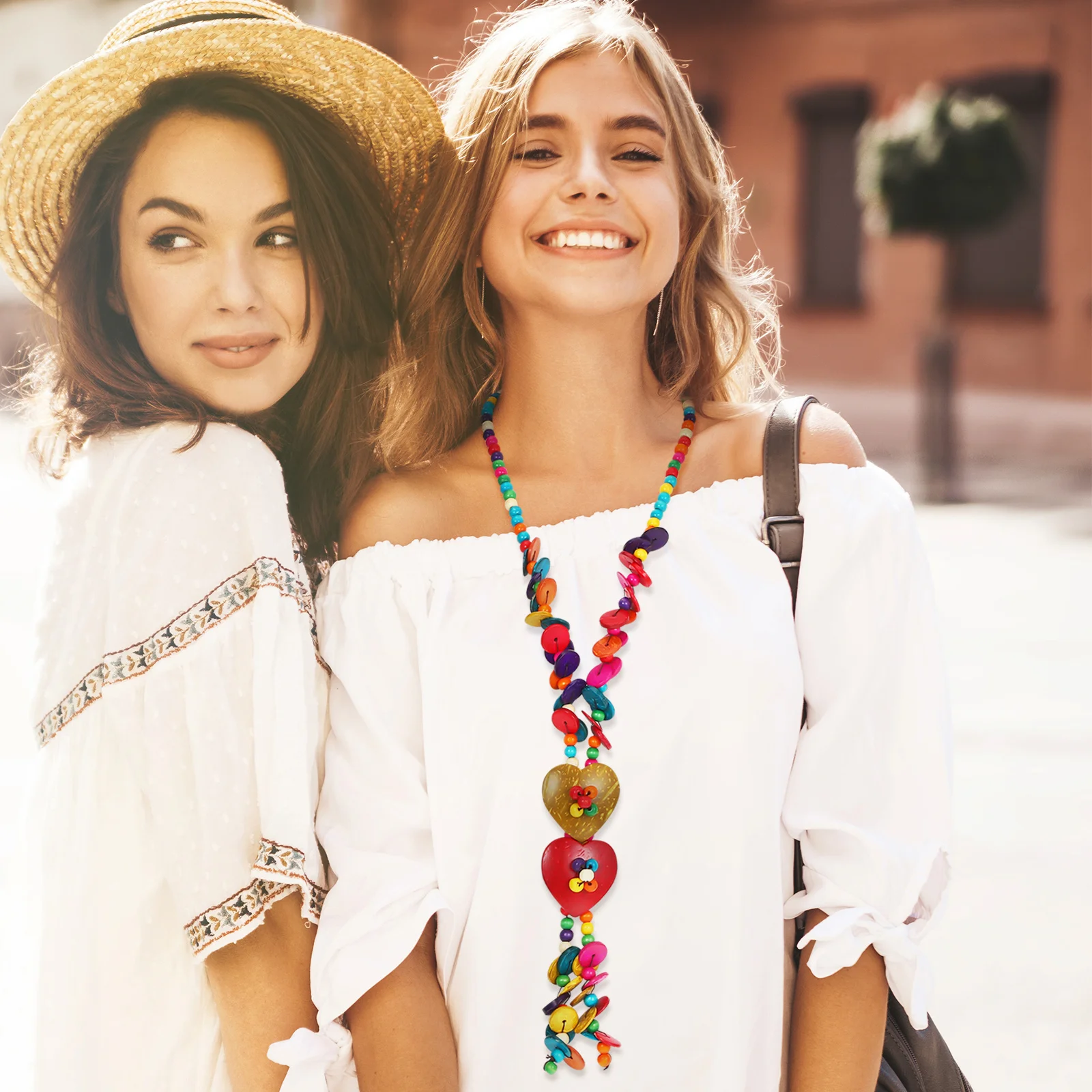 

Heart Shape Necklace Coconut Shell Wooden Beads Handmade Bohemia Jewelry Casual Fashion Pendant for Women Girls