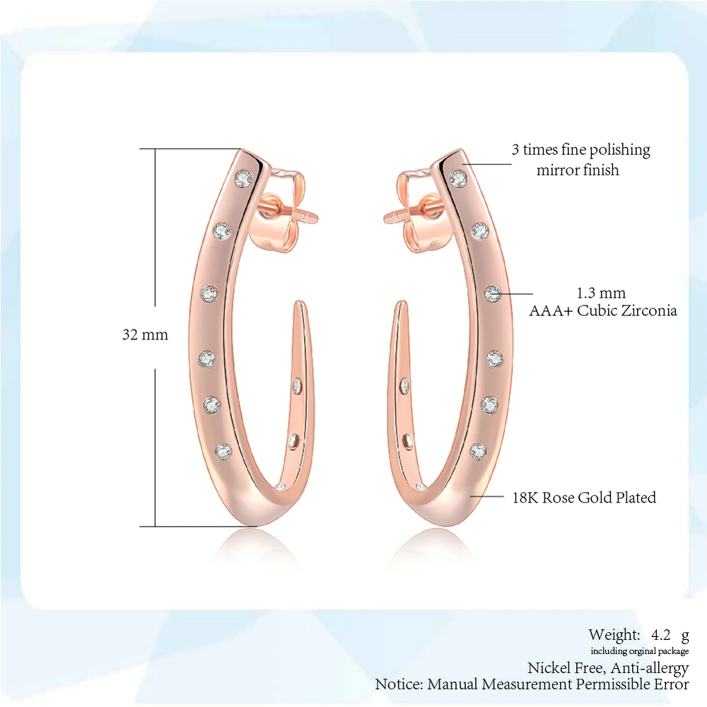 OL Style Atmospheric Fashion Rose Gold Color Metal Round Stud Earrings For Women Zircon Jewelry Piercing Earring DWE598