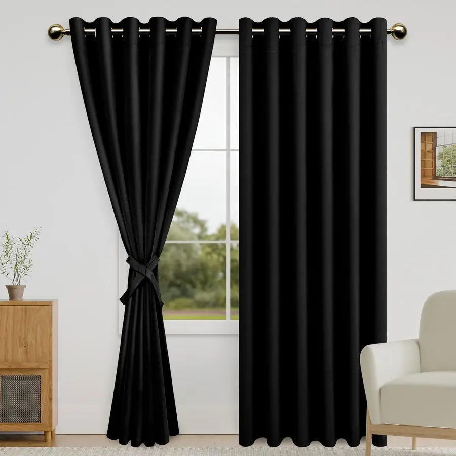 

Черные затемняющие шторы для спальни с креплениями, термоизоляционные светонепроницаемые шторы на люверсах для гостиной, 70 дюймов