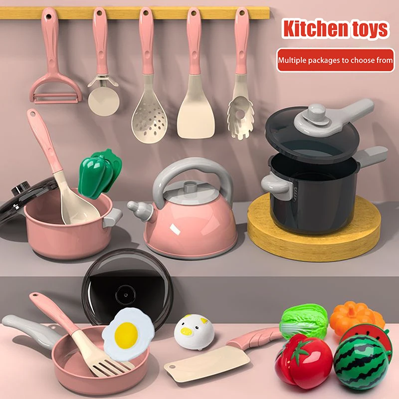 22/28/36PCS Toddler Girls Boy Gift Kids Kitchen Toys Set Play Kitchen Accessories Kit With Play Pots Pretend Food Cooking Toy