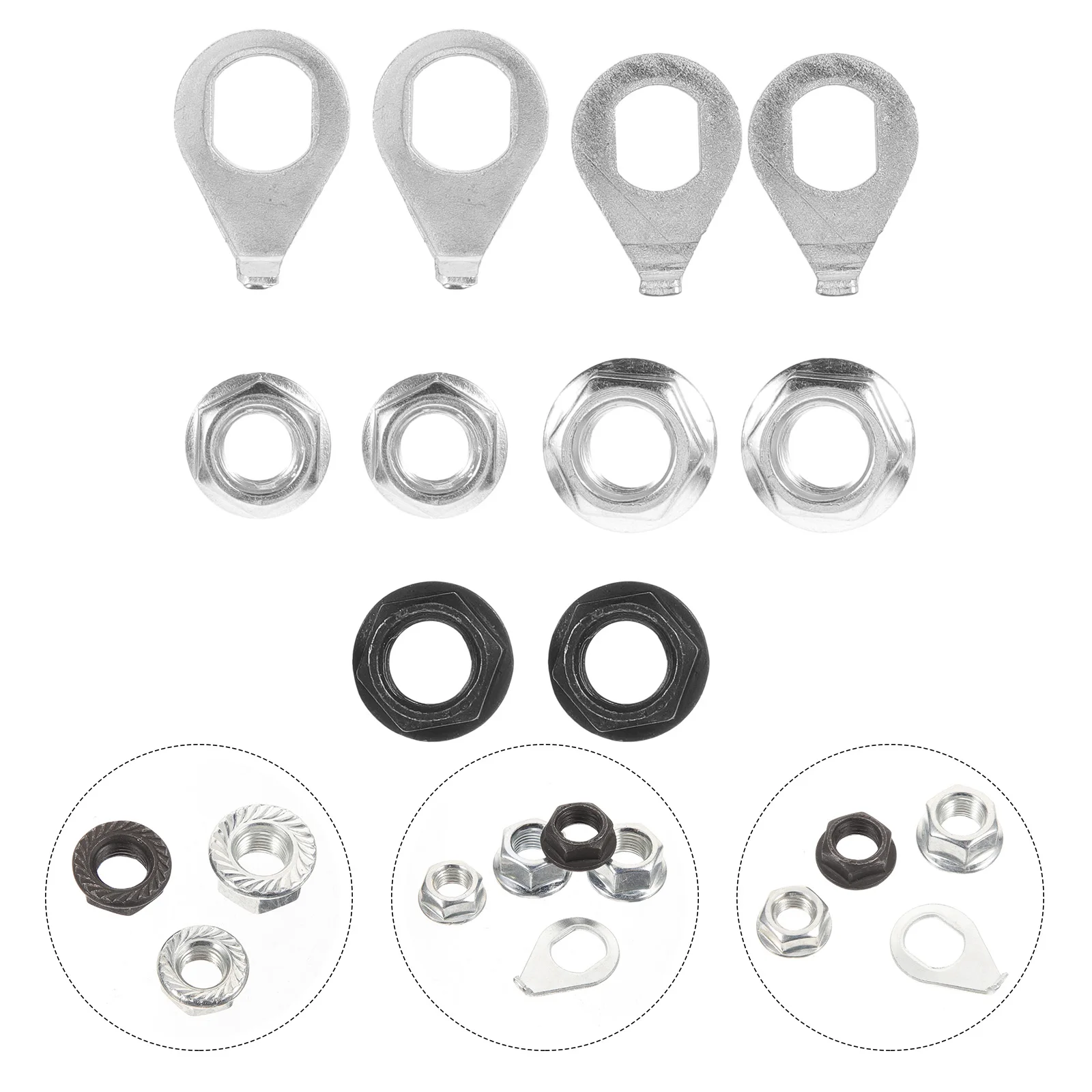 6 set Carbon Steel Bike Wheel Axle Nuts 6 Sizes Flange Nuts For Bicycles Road Mountain Electric Fastening Kit