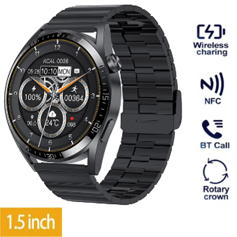 

Smart Watch Men 1.5" Full Screen Bluetooth Call Wireless Charger Smartwatch NFC for Samsung Honor 7A Oneplus 10T Xiaomi Mi 11