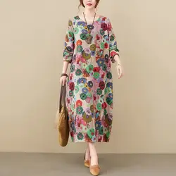 Prairie Chic Vintage abiti stampati floreali primavera autunno sciolto dritto abbigliamento donna pendolare Casual girocollo abito lungo