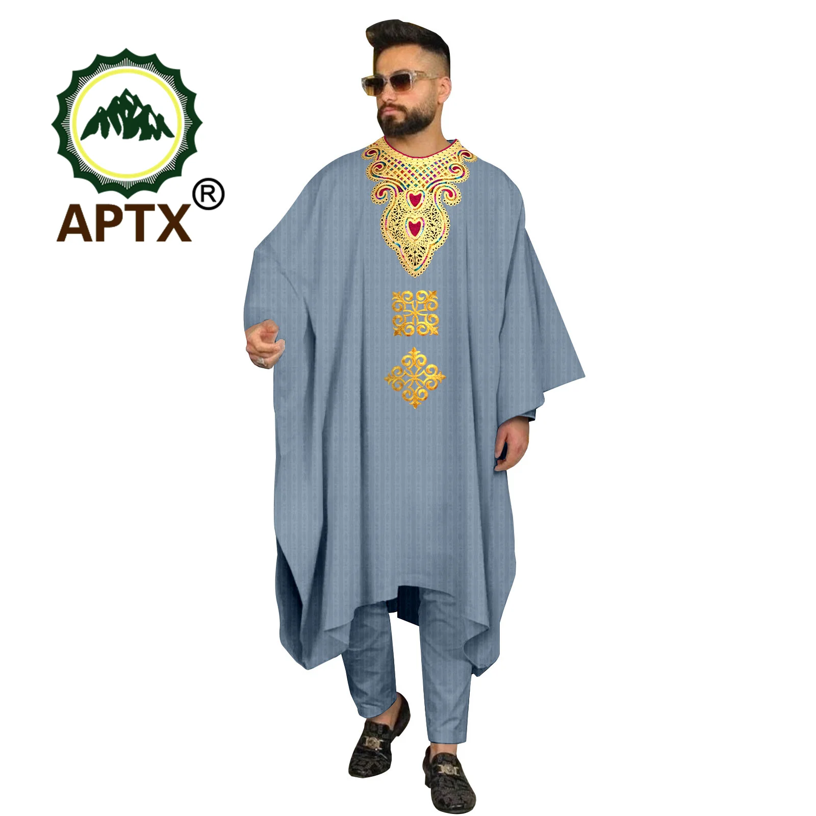 African Men's Robe Embroidered Agbada Abaya Dubai Luxury Coat Shirt Pants 3 Piece Traditional Muslim Wedding Men's Set 2416020