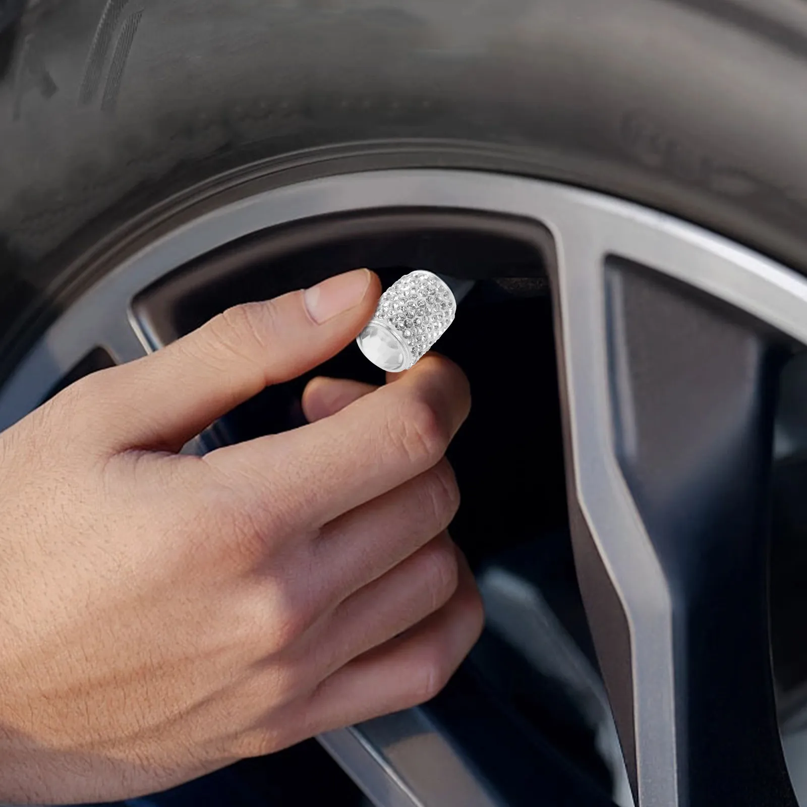

4Pcs Rhinestone Tire Valve Caps Aluminum Alloy Bling Car Accessories with Sealing Ring for Air Leakage Prevention Stylish