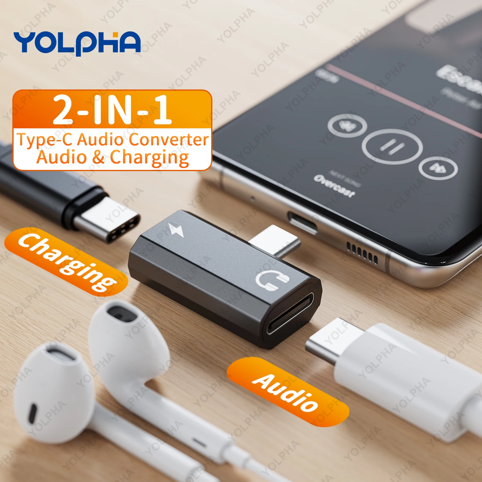 Adapter USB-C 2 w 1 do ładowania telefonów komórkowych / rozdzielacz słuchawkowy typu C do Xiaomi Huawei iPhone 15 iPhone 16
