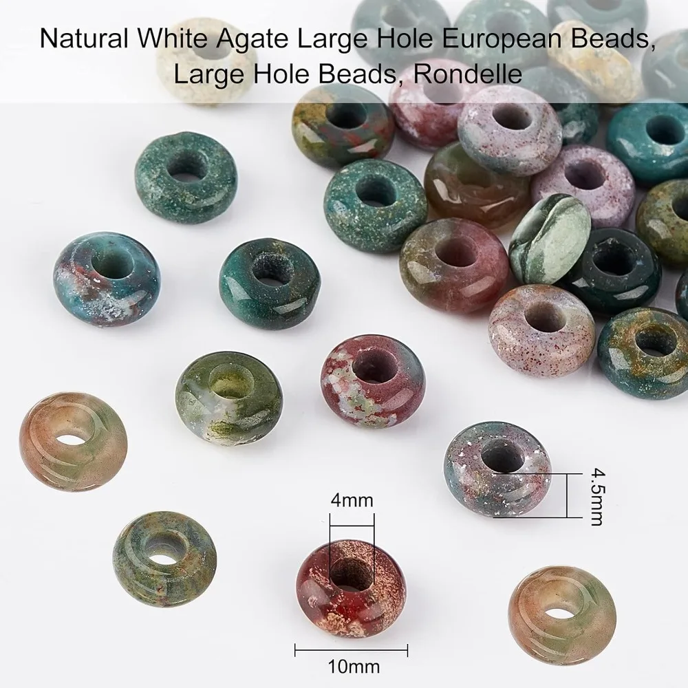 30 Pcs European Beads Natural Indian Agate Loose Beads Large Hole Beads for Charm Bracelet Necklace Earrings Jewelry making kit