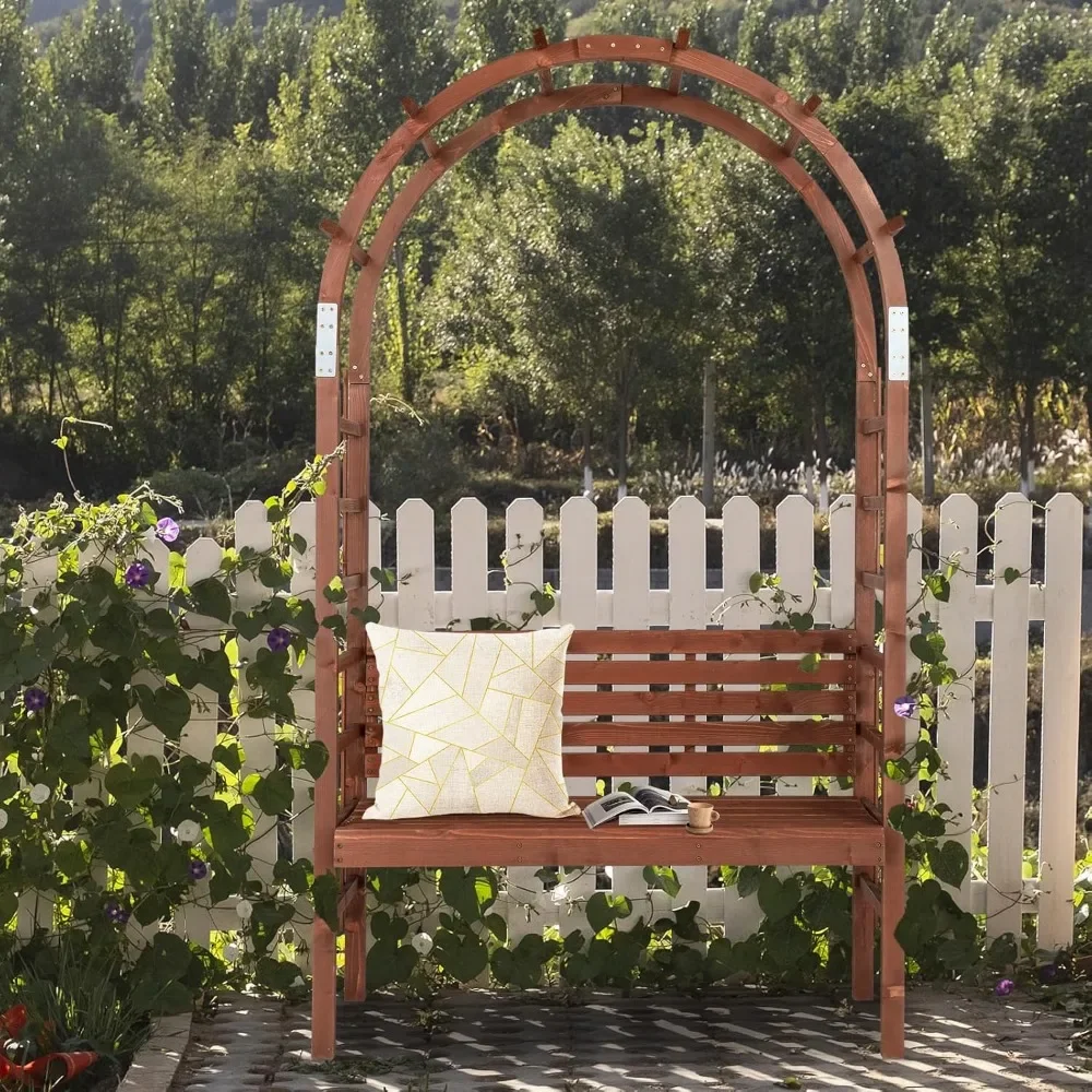 Łuk ogrodowy Arbour Arbor Drewno jodły 6,8 stóp, 47,6 "szer. x 81,5" wys. ze krzesłem do roślin pnących, ceremonia ślubna, wystrój festiwalowy