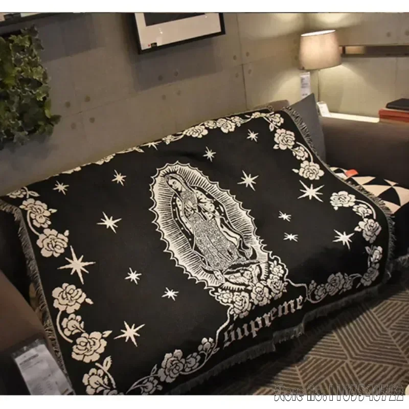 Super Virgin Mary Black Red Personality Tapestry Blanket 130x160cm Office Air Conditioning Nap Blankets Living Room Sofa Bed