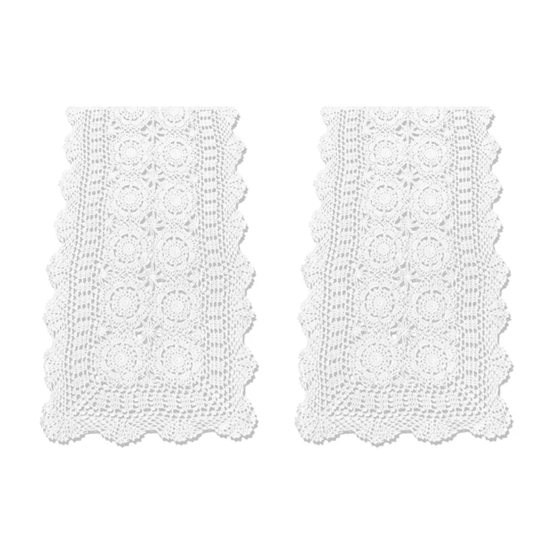 

2X Cotton Handmade Crochet Lace Table Runner White Rectangle Coffee Table Dresser Decor