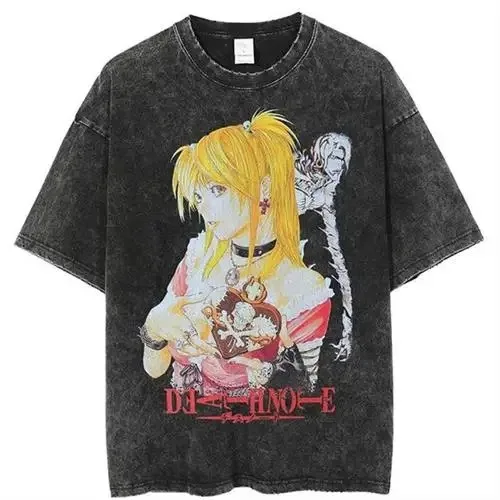 Men\'s Clothing Japanese Tshirt Anime Vintage T-shirt Death Note Washed T Shirt Tops Oversized T-shirt Y2k Clothes Short Sleeve