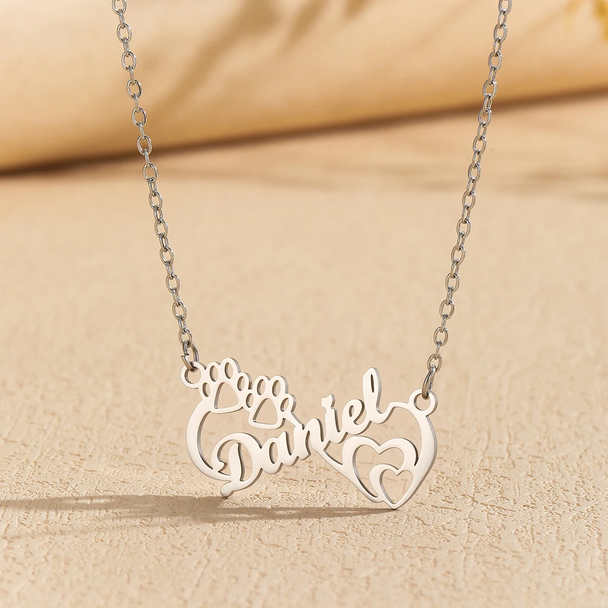 Customized Name Necklace Stainless Steel Personalized Letter Infinite Symbols Dog paw prints Necklaces Jewelry For Friends Gift