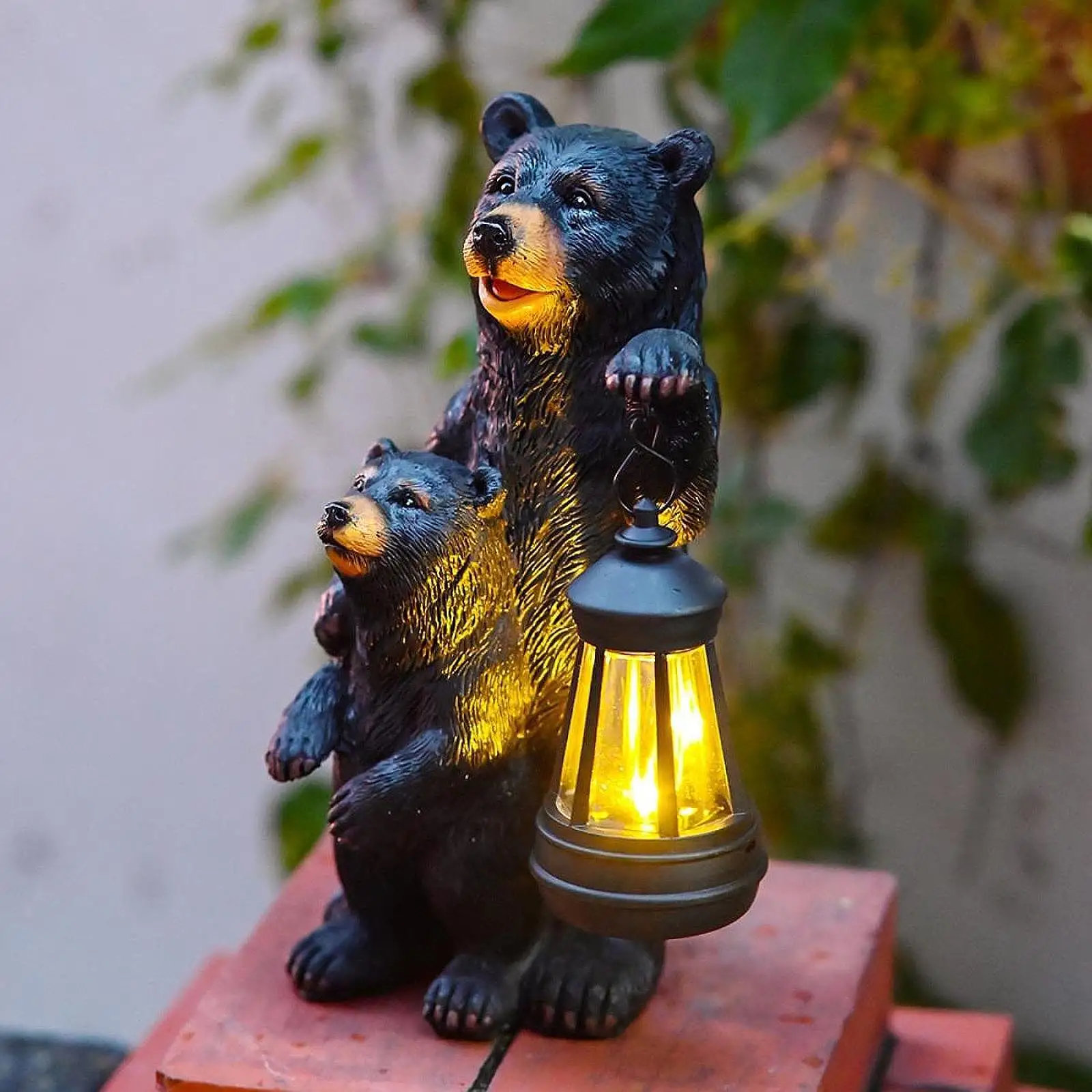 Garten Mutter Baby Bär Statue Solar Licht Hinterhof Outdoor Figur Laterne
