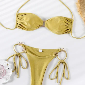 بلون البيكينيات رفع ملابس النساء الرسن مجموعة البكيني لامعة ...