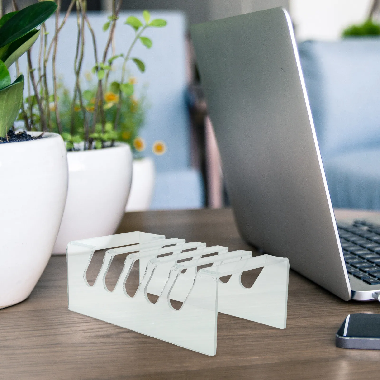 

Подставка для телефона и планшета из прозрачного акрила, настольный органайзер для офиса, компактный дизайн, экономия пространства