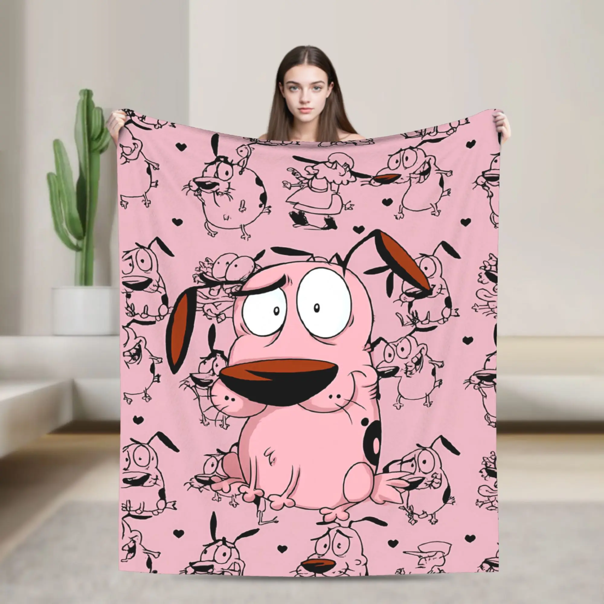 Cartoon Courage Cowardly Dog Soft Blanket  Boy Girl Plush Bedding Throws Novelty Outdoor Flannel Bedspread Sofa Bed Cover