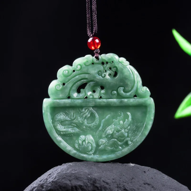 

Natural Jade A-grade Handmade Carved Dragon and Phoenix Pendant, Fashionable Boutique Jewelry, Men's and Women's Necklaces