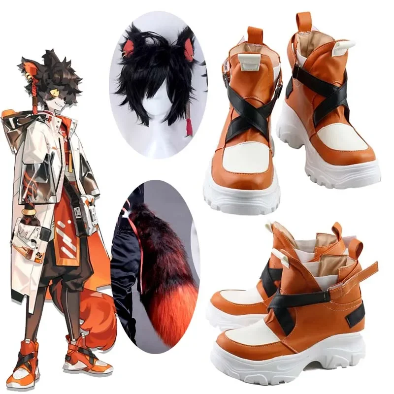 

Игра Arknights Aak, белые оранжевые туфли для косплея, длинные сапоги, кожаные сапоги на заказ, вечерние, Рождество, Хэллоуин, Дуб, косплей, парик, хвост, уши