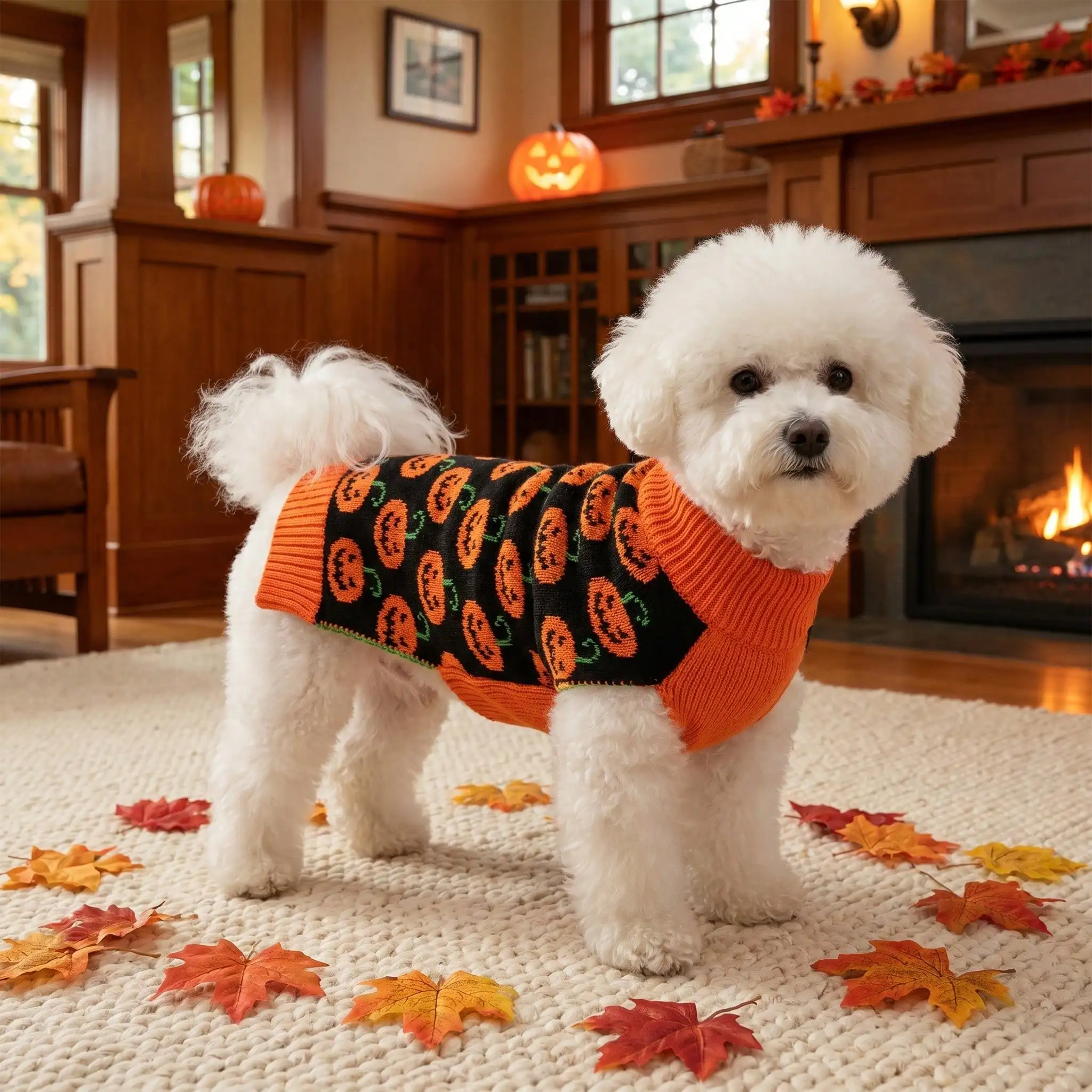 Halloween Dog Sweater Pumpkin Pet Turtleneck Sweater Dog Knitwear Warm Cat Sweatershirt Small  Medium Dog Cat Poppy Clothes