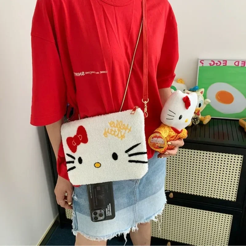 

Sanrio Hello Kitty Shoulder Bag for Women Embroidery PU Leather Crossbody Bag Fashion Trend Designer Purse Large Capacity